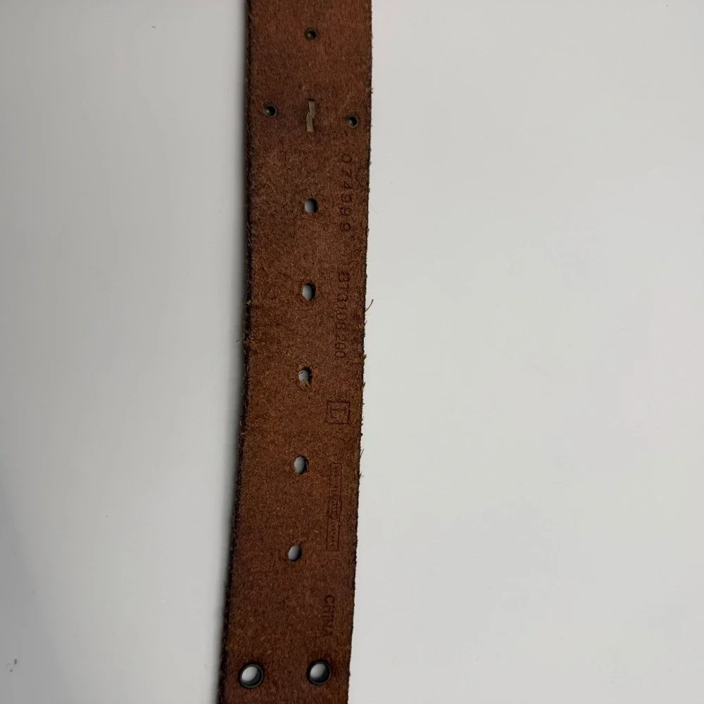 Fossil Brown Tooled Leather Western Belt Floral Studded 42in